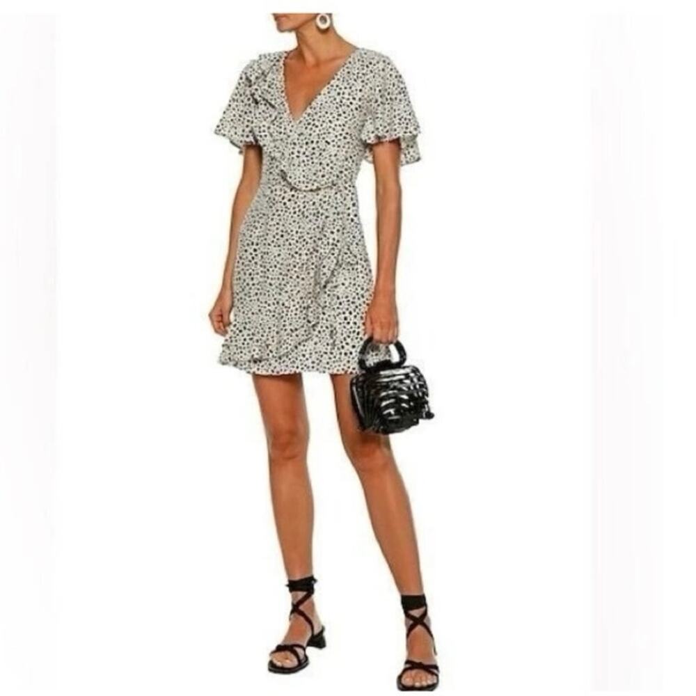 Rebecca Vallance Anya Dress Short Sleeve V Neck Wrap silhouette Animal Print Tan